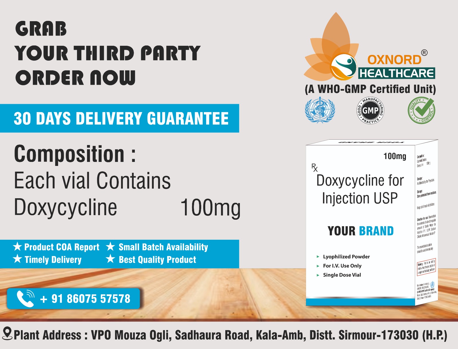 DOXYCYCLINE FOR INJECTION USP 100MG